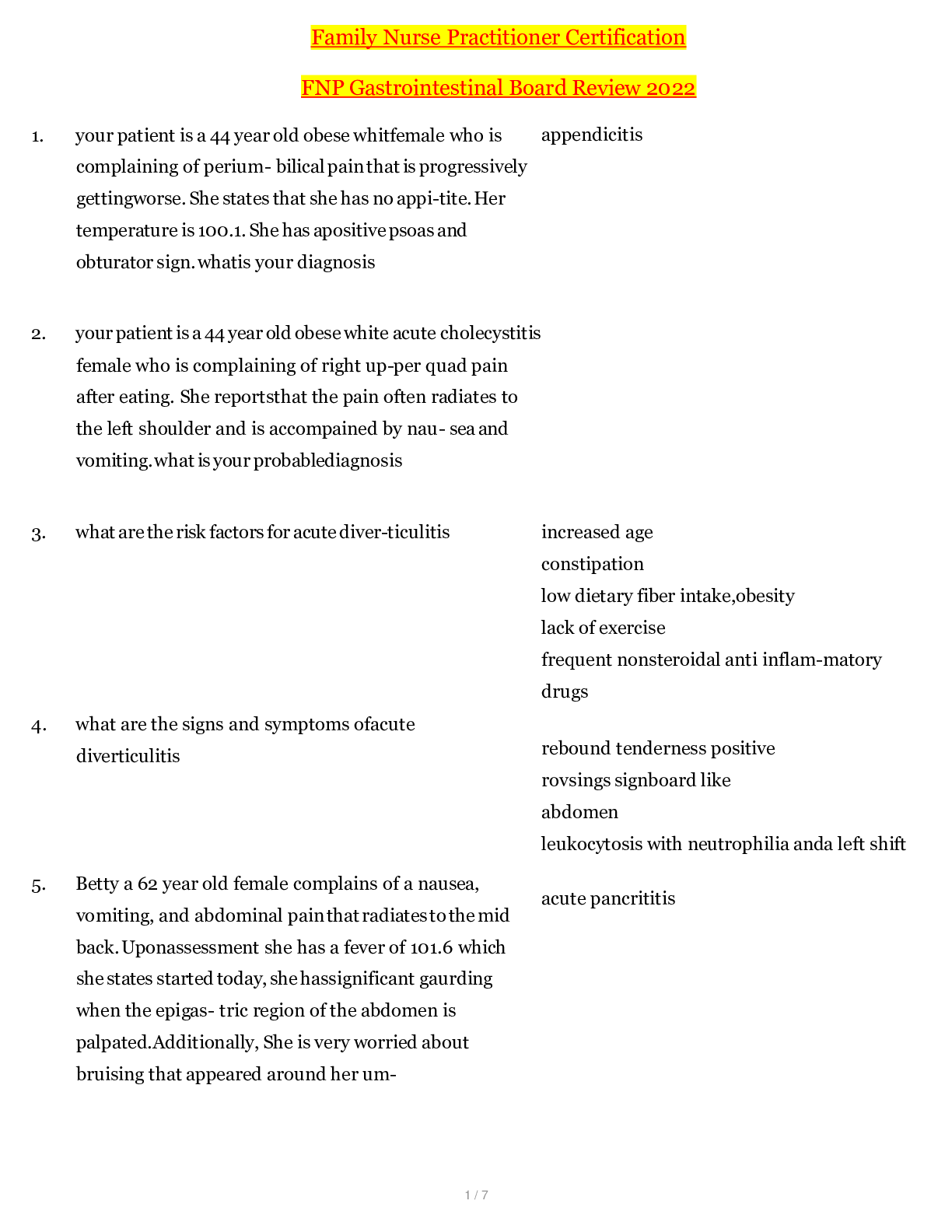 Preview image for Family Nurse Practitioner Certification | FNP 1 - Gastrointestinal Board Review 2022/2023_98% Score